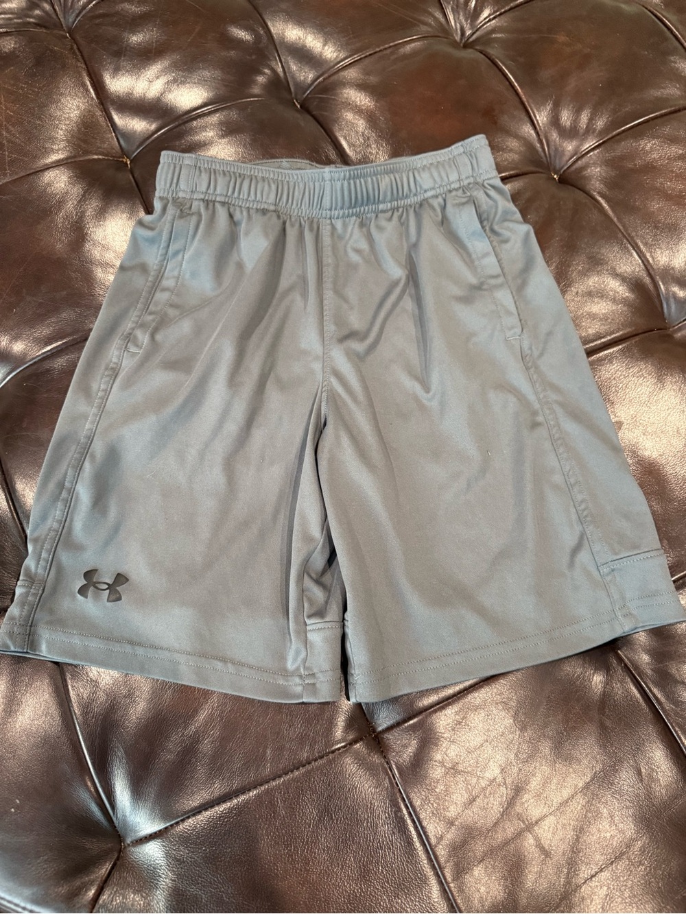 Under Armour Boy’s Light Gray Athletic Shorts with Logo